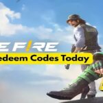 Professional banner for Free Fire active redeem codes, featuring stylized characters and sharp text under a clear sky.